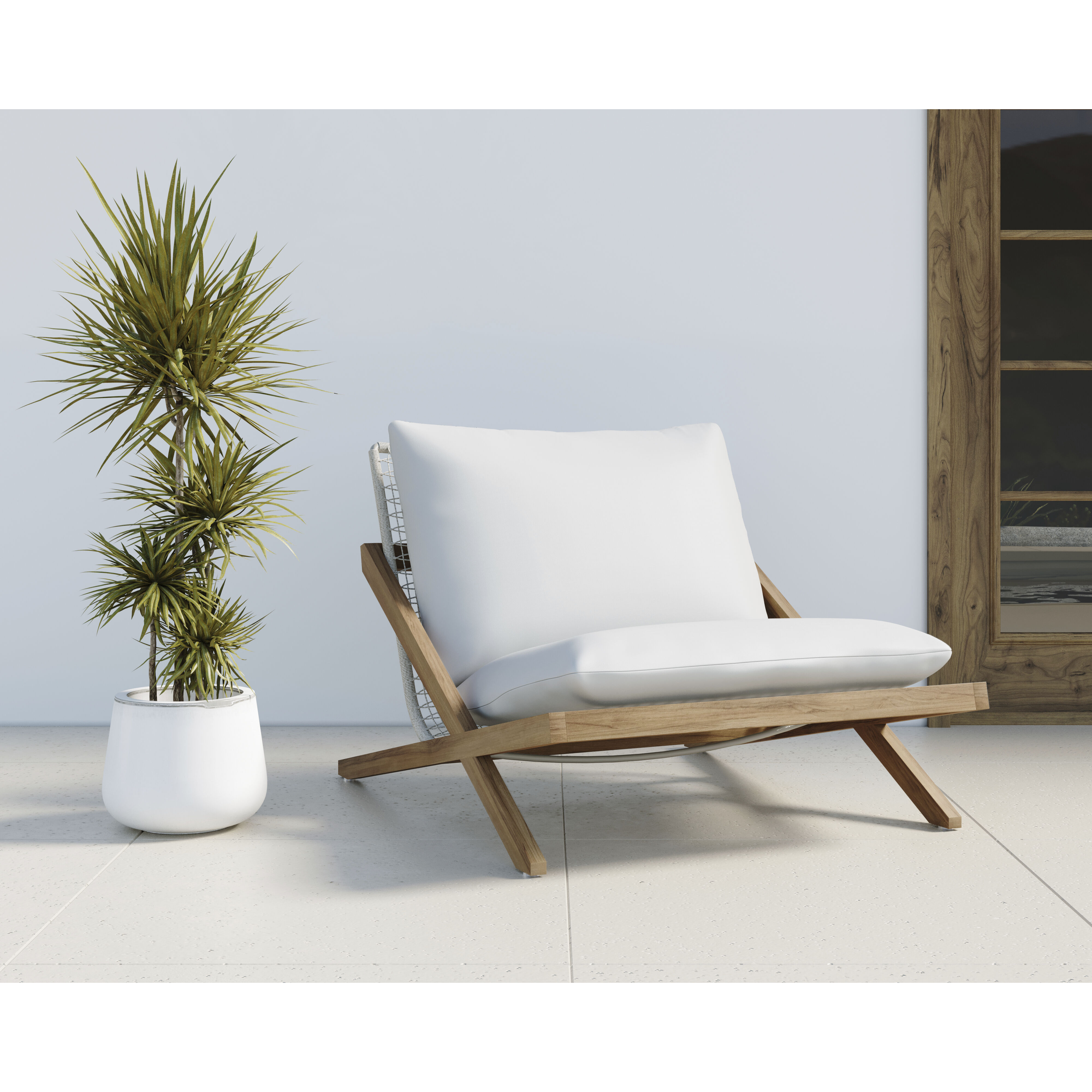 Bari Natural / Stinson White Outdoor Lounge Chair
